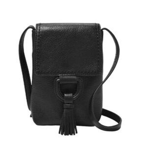 NWT Fossil Leather Bobbie Crossbody Phone Bag Black